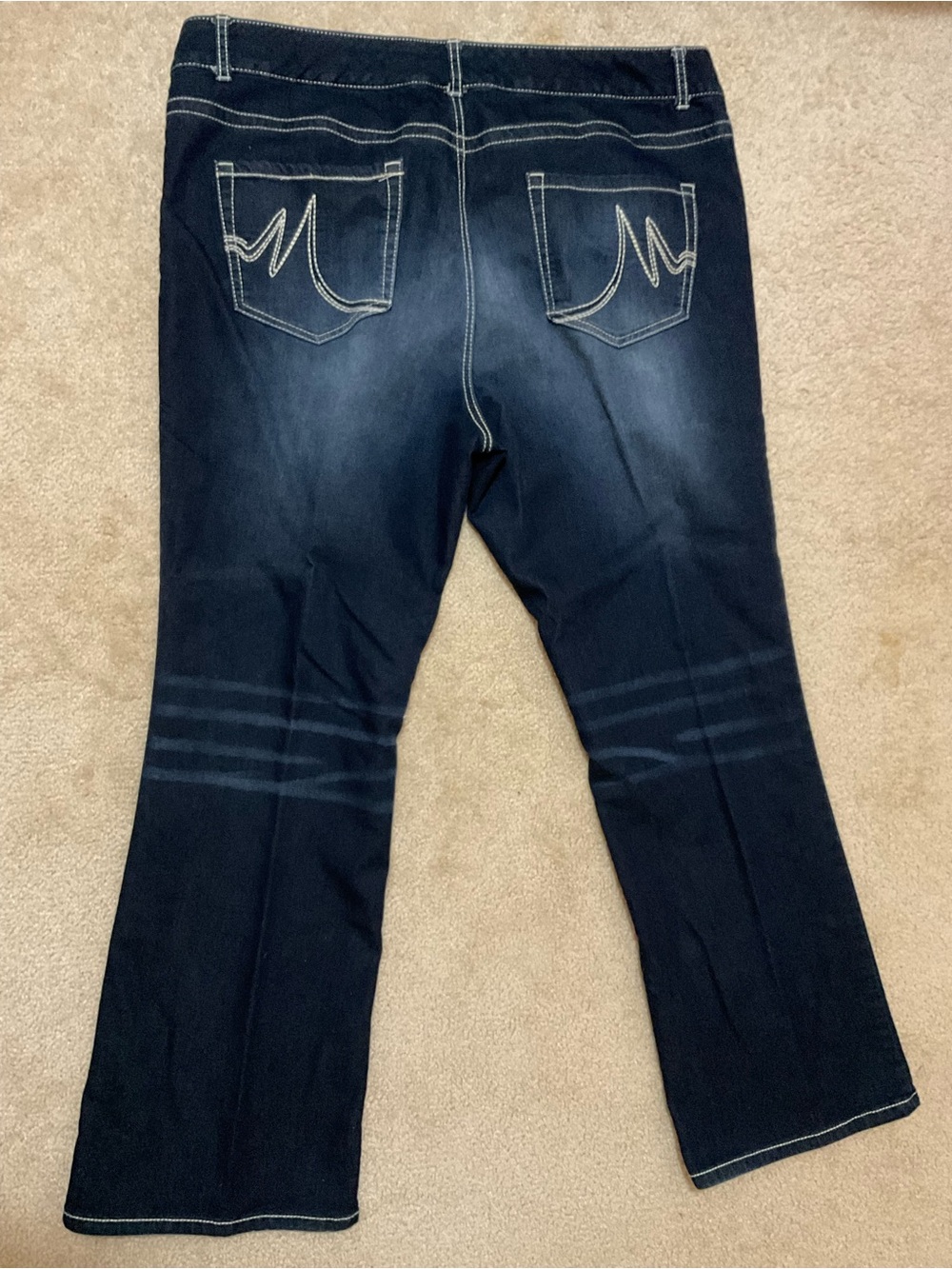 Women's Straight Leg Jeans in Dark Blue with Contrast Stitching
